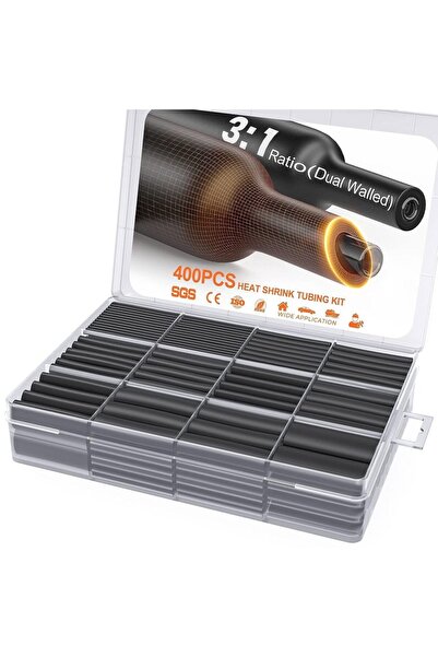 Choice مجموعة أنابيب الانكماش الحراري السوداء 400 قطعة - 3:1 نسبة لاصقة مبطنة...