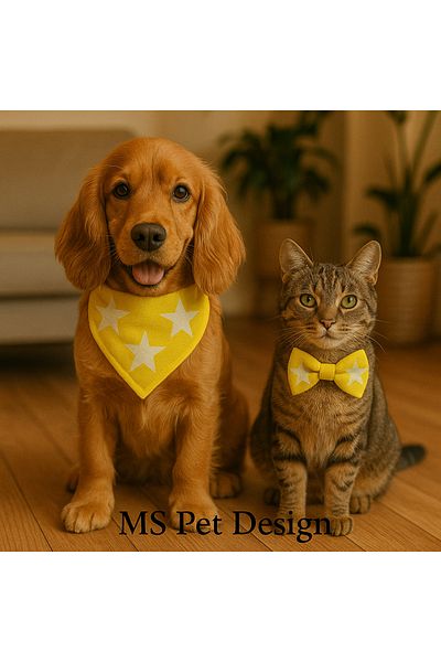 MS Pet Design Adjustable Cat Dog Bandana Bow Tie Set