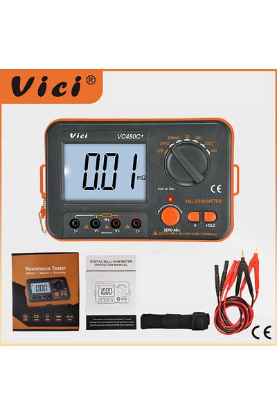 Choice Vici VC480C+ SMQ/CNAS Calibrated Digital Milliohm Meter, 0.01mΩ-2kΩ 4-Wire Tester with Backlight ...