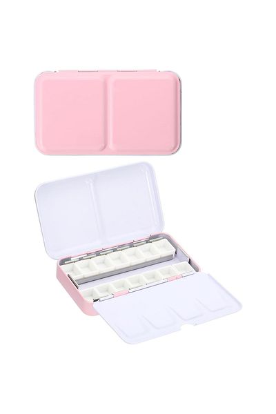 Choice Pink Empty Watercolor Palette Metal Empty Watercolor Tin Palette Paint Case with 14pcs Half Pans for