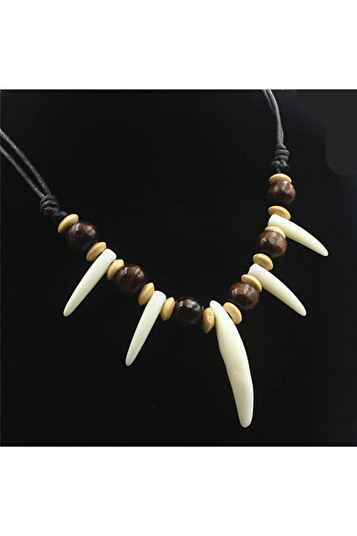 Choice قلادة من الخرز على شكل أسنان ذئب قبلية بلون أبيض، قلادة قابلة للتعديل ...