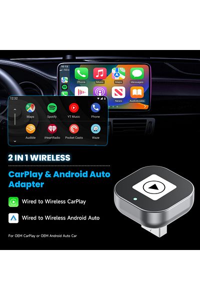 Choice 2 in1 Wired to Wireless CarPlay Adapter Plug & Plug Auto Connect Converts for Wired Cars Compatib...