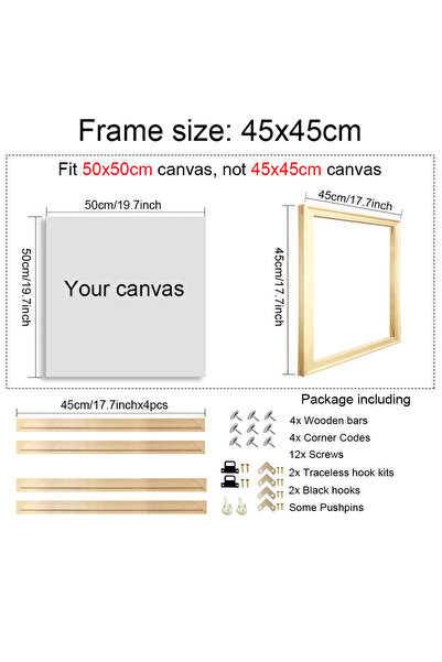 Choice 45X45CM Square DIY Natural Wooden tures Frame For Wall Canvas 30X30 40...