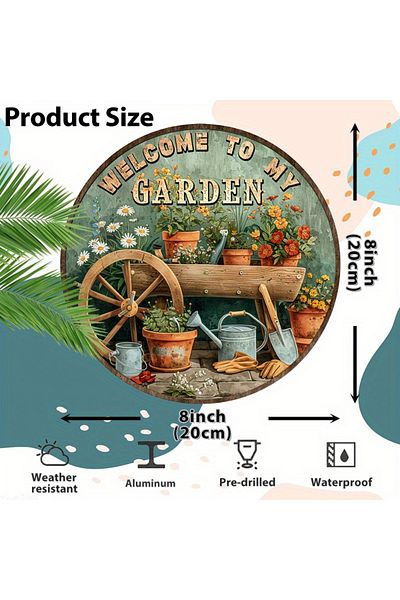 HELLOYOUNG 20x20cm TYA3486 Nostalgic Vintage Welcome to My Garden Round Aluminum Sign WeatherResistant for Indo