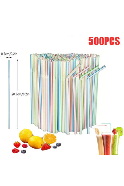 Choice 500 قطعة - شفاطات شرب بلاستيكية منحنية مخططة للاستخدام مرة واحدة قابلة...