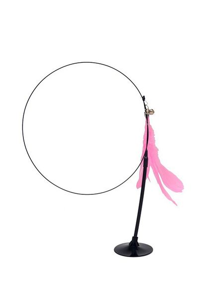 Choice Pink Cat Teaser Stick With Bell, Feather, Long Rod Suction Cup