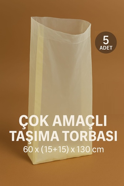 COLORPAK Ev Taşıma Torbası Çok Amaçlı Plastik Çuval 60x(15 15)x130cm Krem Renk (5 ADET) Kalın Kurban Poşeti