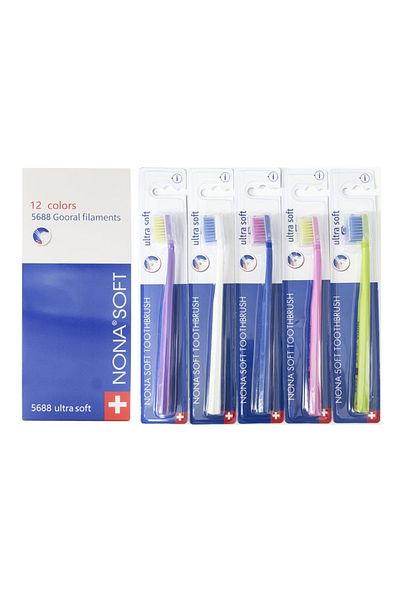 Choice 12 multicolor pieces NONA Swiss style soft bristle toothbrush 5460-5688 Super soft toothbrush 12 in
