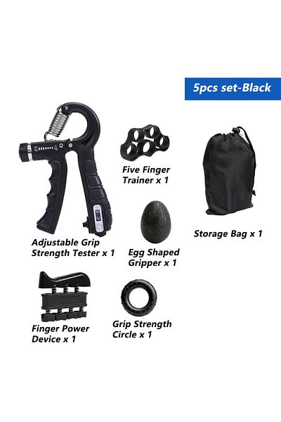 Choice 5PCS Set-Black 5-60Kg Adjustable Grip Strength Trainer with Finger Exerciser Hand Grip Strengthener
