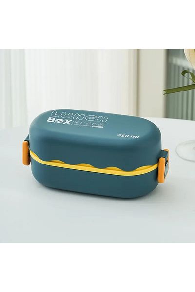 Choice Blue 850ML Double Layer Bento Box Large Capacity Microwavable Sealed Lunch Box with Tableware for Of