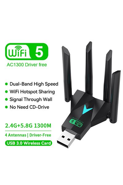 Choice محول واي فاي AC1300 ثنائي النطاق 1300 ميجابت في الثانية محول واي فاي USB 2.4 جيجاهرتز/5 جيجاهرتز دونجل واي فاي USB3.0 802.11AC 4-Ant