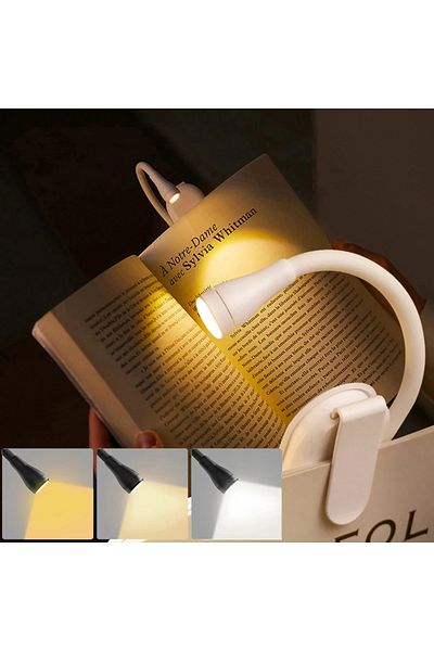 Choice white Mini LED Book Light Eye Protection 3 Color Adjustable Clip 360° Flip Study Lamp Rechargeable F