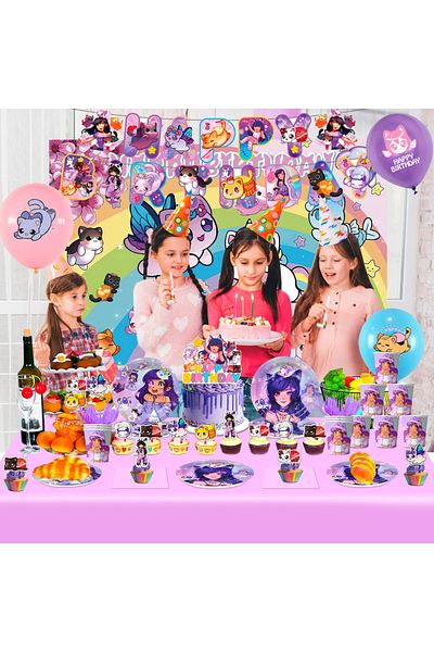 Choice PURPLE 112 pcs Aph-mau Cat Game Themed Birthday Party Supplies Decorations Set with Banner, Balloons