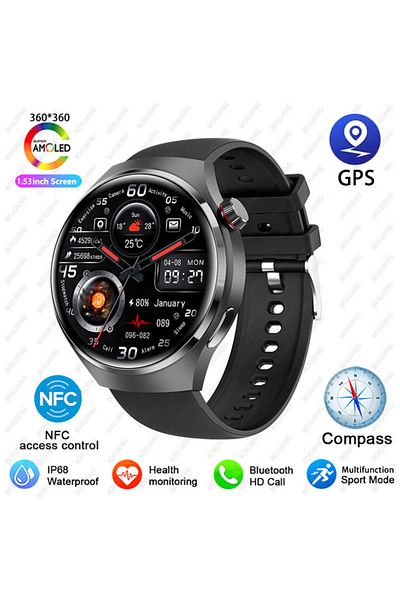 ZYKEXUAN Black silicone For Huawei WATCH 4 Pro Smart Watch Men AMOLED HD Screen Bluetooth Call GPS Trajector