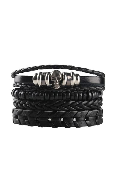Choice B03-A 4/5/6pcs Evil Eye Wing Star Skull Diy Braided Punk Style Bracelet Set, Featuring Pu Leather An