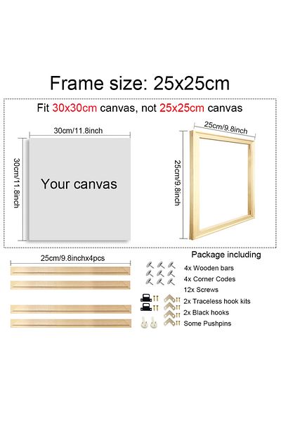 Choice 25X25CM Square DIY Natural Wooden Pictures Frame For Wall Canvas 30X30 40X40 Frame Diamond Painting