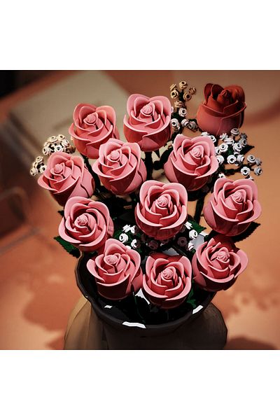 Choice 968pcs 968pcs Pink Roses Romantic Rose Flower Bouquet Building Blocks Creative Plant Decoration Asse