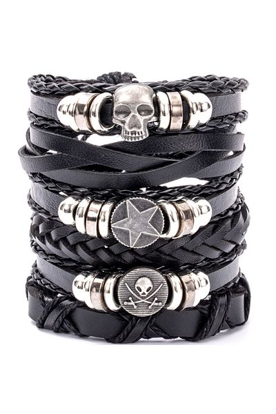 Choice B03-H 4/5/6pcs Evil Eye Wing Star Skull Diy Braided Punk Style Bracelet Set, Featuring Pu Leather An
