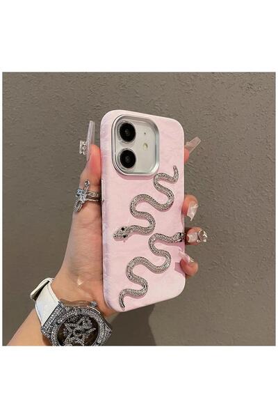 Zebana Apple iPhone 12 Uyumlu Kılıf Zebana Serpent Kadife Kumaş Kılıf Pembe