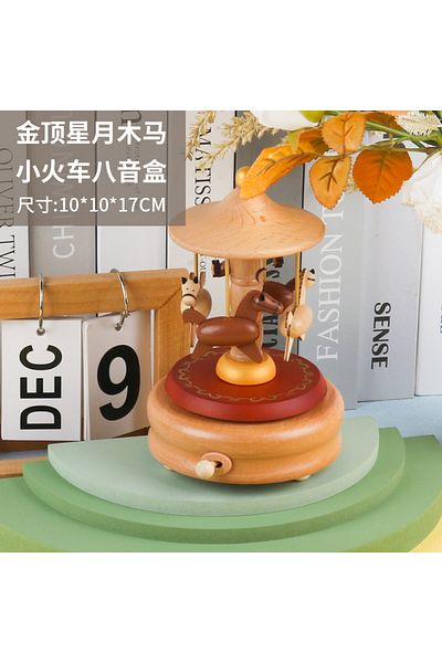 Choice brown Carousel Wooden Carousel Music Box Ornaments Rotatable Hand-cranked Music Box DIY Handmade Bir