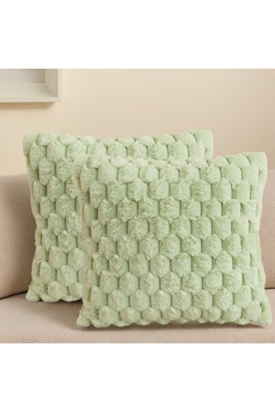 Choice عبوة من قطعتين من غطاء وسادة مزخرف فاخر من الفرو الصناعي، مقاس 43×43 س...