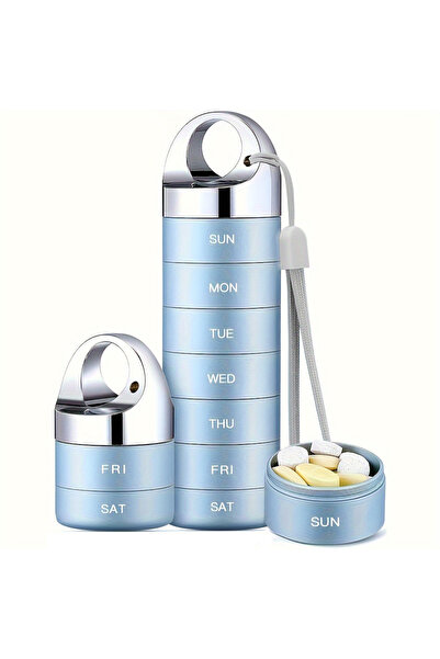 choice2 منظم حبوب سفر معدني أزرق، صندوق حبوب أسبوعي محمول مقاوم للماء، عبوة ك...