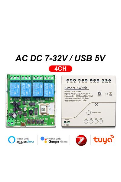 Scimagic-RC AC DC 7-32V CASE 4 Channel Zigbee Smart Remote Control Switch 5V-250V Automatic RF433 4CH Relay Modu