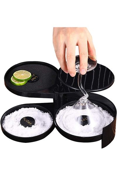 Choice Black 3-layer Abs Rotating Cocktail Seasoning Box, Bar Wine Accessories, Mixed Salt And Sugar Box, B