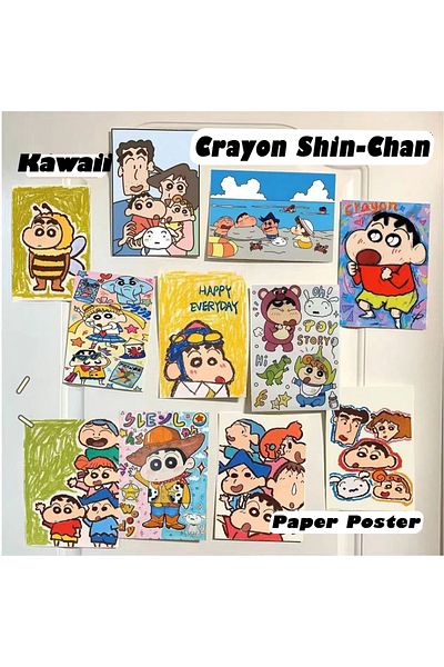 Choice Random 10Pcs 10Pcs Kawaii Crayon Shin-Chan Posters Cartoon A4 Paper Piant Living Room Decor Bedroom