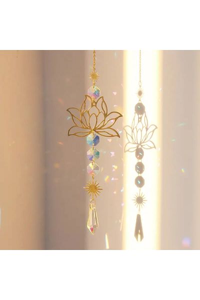 Choice Golden Good Lotus 1Pc MetalLotusandArtificial Crystal Suncatcher Charm Handmade Applicable Home Win