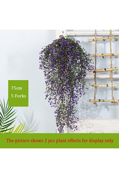 Choice Purple 75cm 5 Forks Artificial Vine Fake Plants Rattan Wall Hanging Leaves Plastic Golden Bell Willo