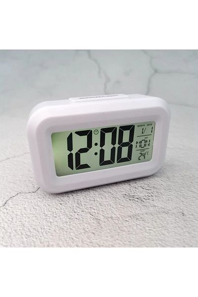 Choice WHITE Battery Powered Mini Digital Alarm Clock Temperature Date Week Backlight Snooze Mute Table Clo