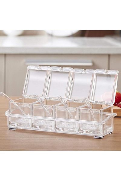 Choice 1 set Four in one PET high transparency plastic seasoning box set for kitchen and household use with