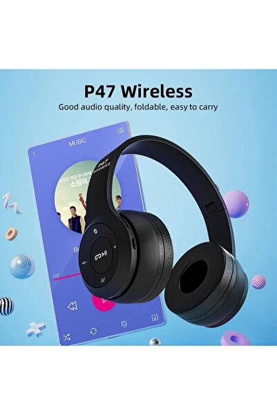 Choice سماعة رأس ستيريو P47 سوداء 5.0 بلوتوث قابلة للطي من سلسلة سماعة رأس لاسلكية رياضية للألعاب لأجهزة iPhone