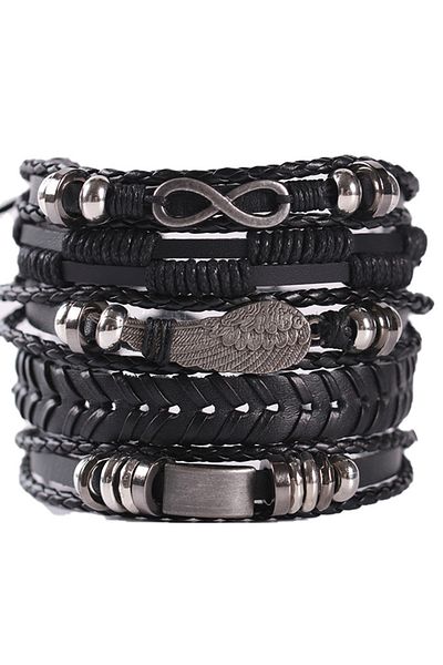 Choice B03-F 4/5/6pcs Evil Eye Wing Star Skull Diy Braided Punk Style Bracelet Set, Featuring Pu Leather An