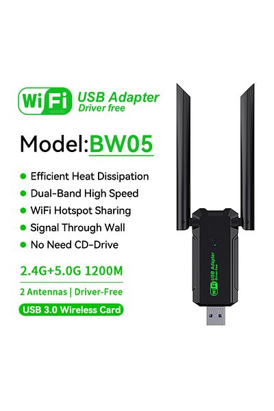 Choice محول واي فاي USB ثنائي النطاق BW05 VAORLO بسرعة 1200 ميجابت في الثانية، 2.4 جيجاهرتز + 5 جيجاهرتز، مستقبل دونجل واي فاي USB3.0 عالي