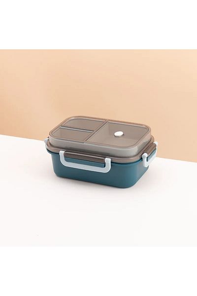 Choice 2 Blue Portable Double Layer Lunch Box with Tableware for Office Workers Students Microwave Oven Ben