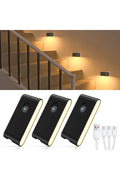 Choice Black 3PCS WILLED Motion Sensor Night Light Warm White Indoor Rechargeable Stair Light Indoor for Ha