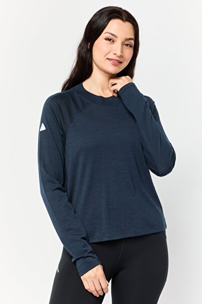 hoka تي شيرت نسائي رياضي بأكمام طويلة مناسب للأنشطة الخارجية، أزرق داكن