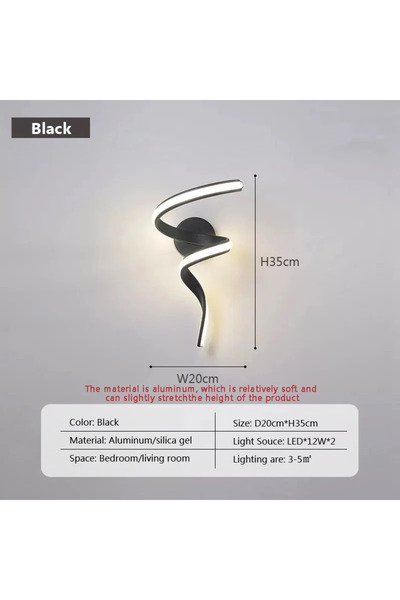 Choice1 Warm white(no rc) D20-Black LED Wall Lamp Nordic Spiral Sconce Light For Stairs Bedroom Bedside Stud