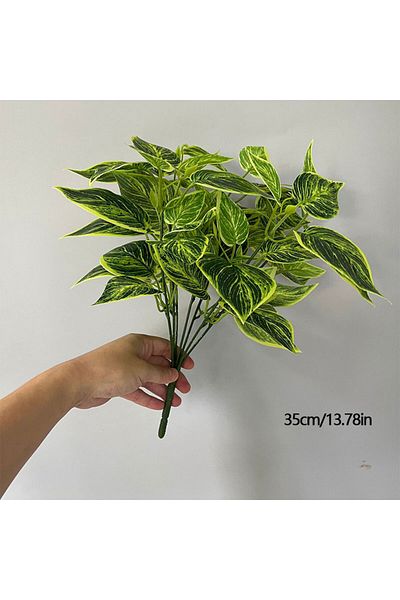 Choice 35cm Yellow 35cm 7 Forks Artificial Plants Fake Leaf Plant Wall Plastic Scindapsus Leaves Floral Sma