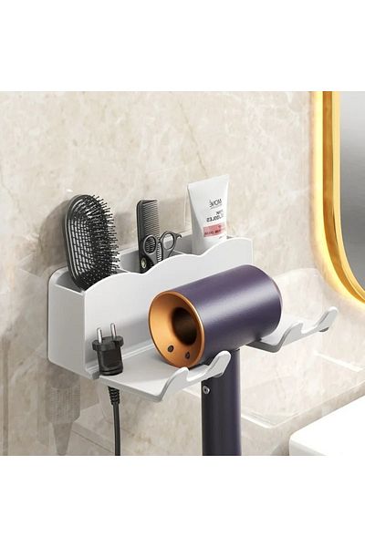 Choice White Hair Dryer Storage Rack Non Perforated Bathroom Wall Mounted Bracket Bathroom Air Duct Storage