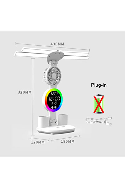 Choice مصباح طاولة قابل لإعادة الشحن بمروحة للدراسة، مصباح مكتبي للقراءة، مصب...