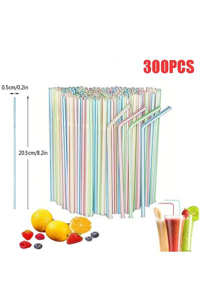 Choice 300 قطعة من شفاطات الشرب البلاستيكية المنحنية المخططة للاستخدام مرة واحدة، شفاطات شرب للأطفال قابلة لإعادة الاستخدام، شفاطات ملونة للشرب