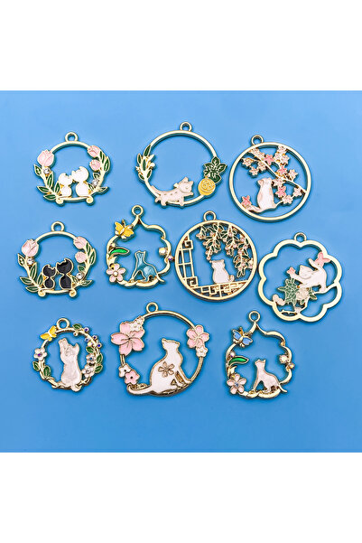 Choice SN400-10pcs 10pcs Alloy Pendants Flat Round Enamel Charms With Leaf An...