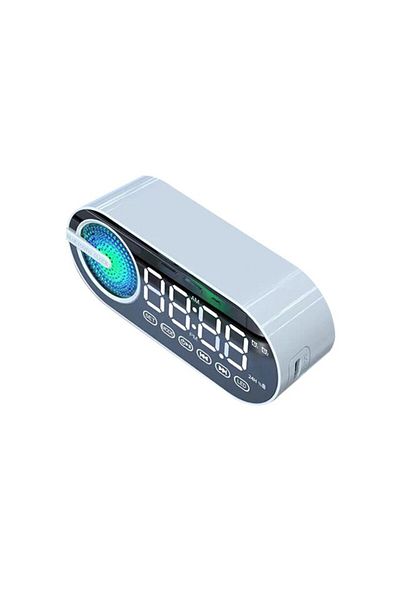 Choice White USB Charging Radio Alarm Clock RGB Portable Bluetooth Speaker FM Large Display Mute Mirror Dig