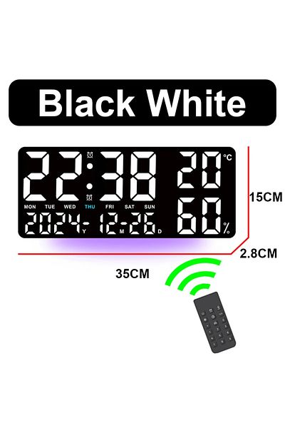 Choice Black White Digital Wall Clock with Atmosphere Lights Remote Control TEMP Humidity Display LED Large