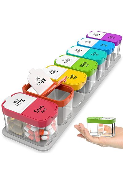 Choice Colorful-1PCS 1PCS Large 7 Day Pill Organizer - 2 Times a Box Case XL Am Pm Container Holder Daily M