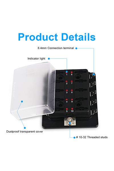 Choice 10 Way Car Fuse Box Car Fuse Holder Truck With Warning Indicator Light for 12V Blade Fuse Car Boa...