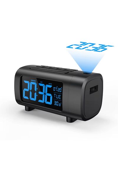 Choice black 180° Projection Alarm Clock Radio Function Snooze Mode Electronic Digital Alarm Clock USB Char